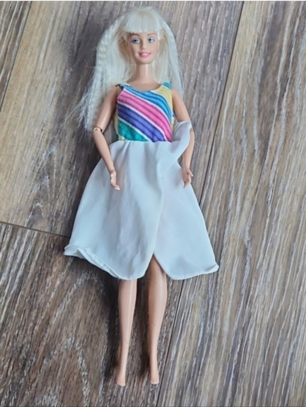 Vintage Barbie White Rainbow Stripe Dress